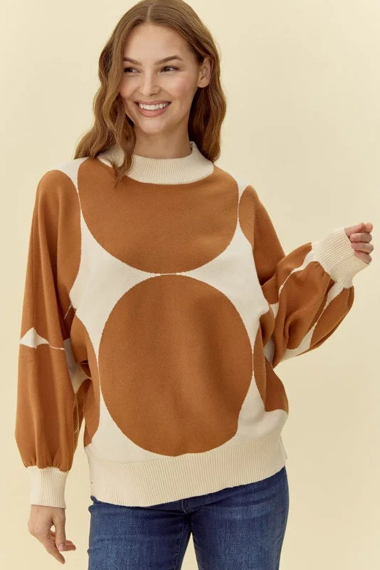 Women's Wool Blend Knit Pullover Sweater with Side Pockets-Dot Print Knit Pullover Top Women's Wool Blend Knit Pullover Sweater with Side Pockets-Dot Print Knit Pullover Top