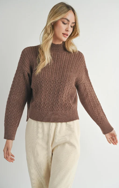 Women's Sweater with Stripes-Sadie And Sage Liss Turtleneck Sweater Brown