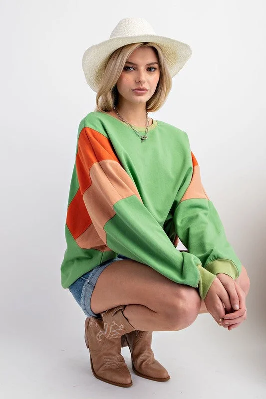 Women's Cozy Wool Knit Pullovers Sweater for Autumn-Color Block Terry Knit Pullover