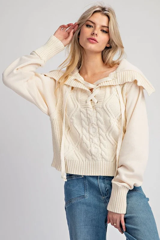 Women's Sweater for Snowy Days-Sailor Cropped Sweater Top