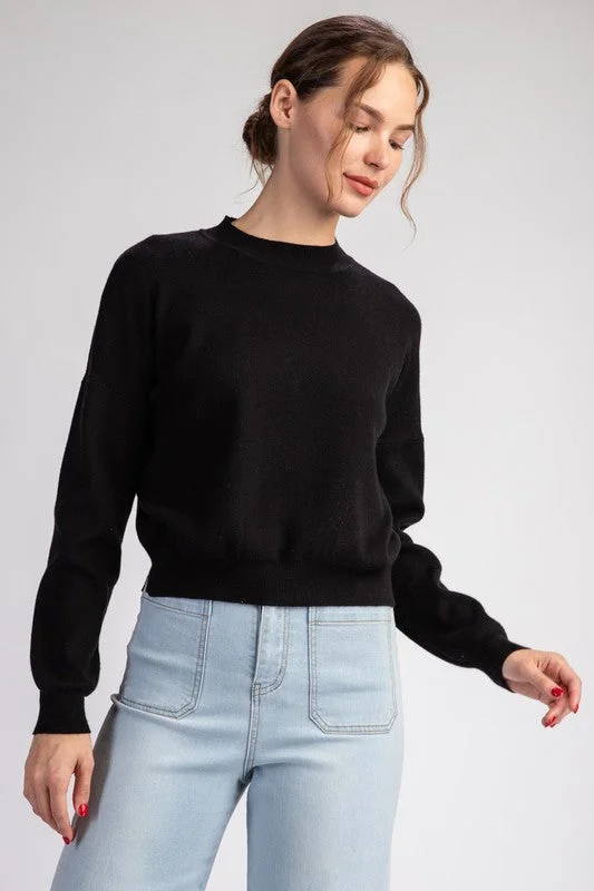 Women's Sweater with Puff Sleeves-Solid Long Sleeve Sweater Top