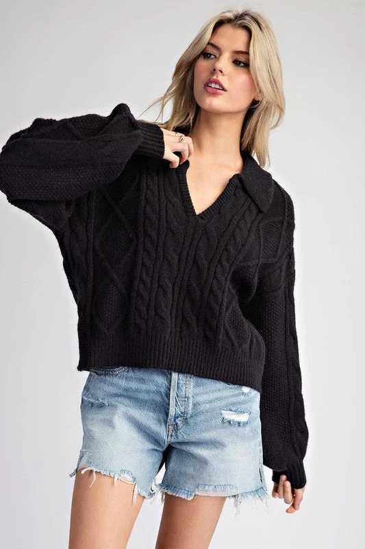 Women's Sweater with Large Buttons-Textured Cropped Sweater Top