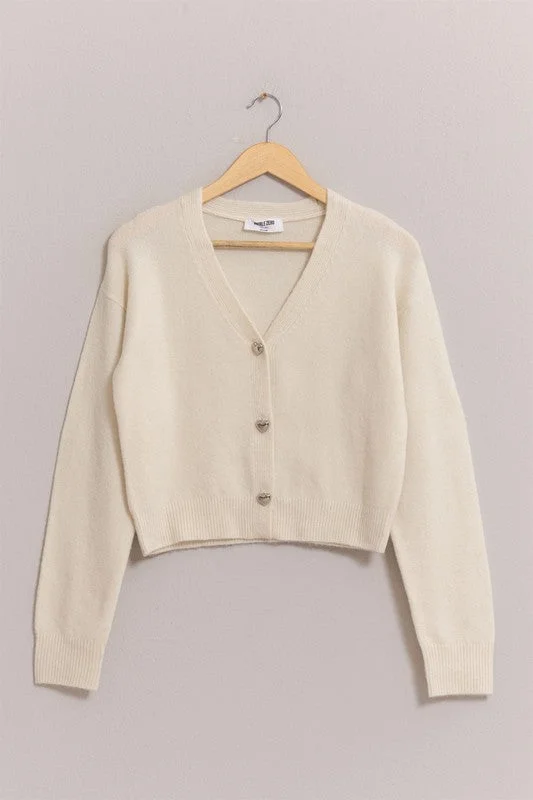 Women's Sweater with Polka Dots-Heart Button Cardigan