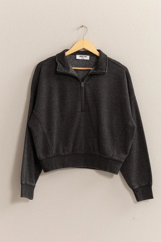 Women's Sweater with Fold Over Collar-Half-Zip Sweatshirt