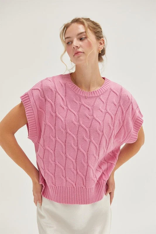Women's Colorful Knit Vests Sweater-Oversized Cable Knit Sweater Vest