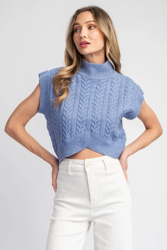 Women's Sweater with Satin Finish-Textured Mock Neck Sweater Top
