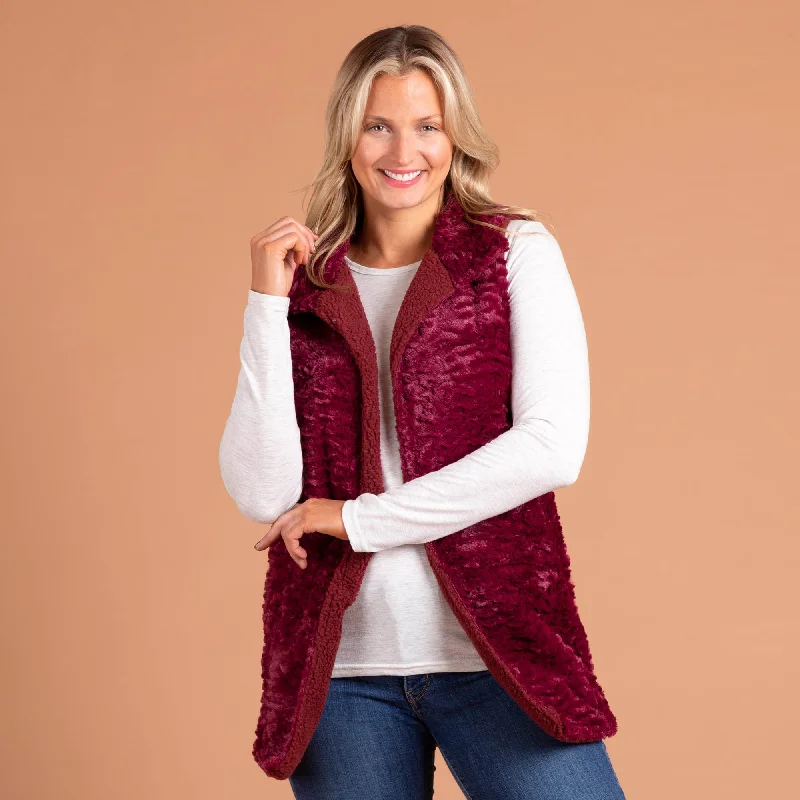 Women's Long Knit Vests Sweater with Pockets-Faux Fur Fleece-Lined Vest
