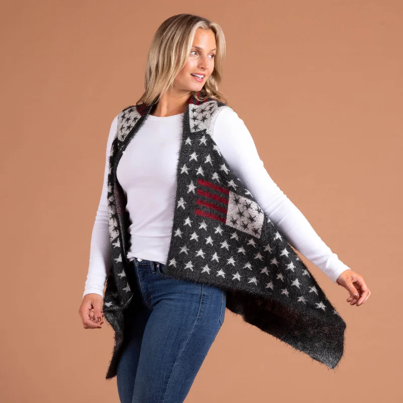 Women's High Neck Vests Sweater for Winter-Americana Knit Open Sweater Vest