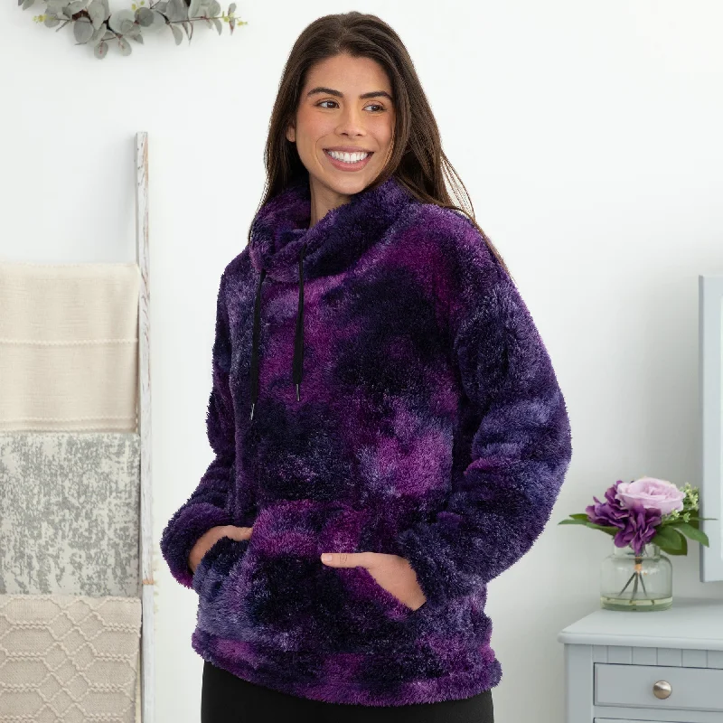 Women's Soft Wool Pullovers Sweater with Elegant Fit-Tie-Dye Fleece Cowl Neck Pullover
