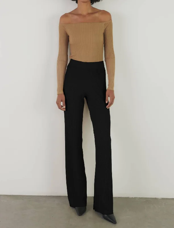 Women's Sweater with Folded Cuffs-A Coste Off Shoulder L/s In Sand