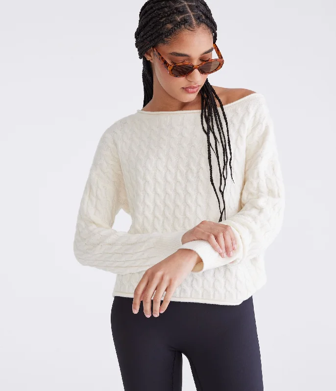 Women's Sweater for Stylish Night Wear-Aeropostale Cable Cropped Boat-Neck Sweater