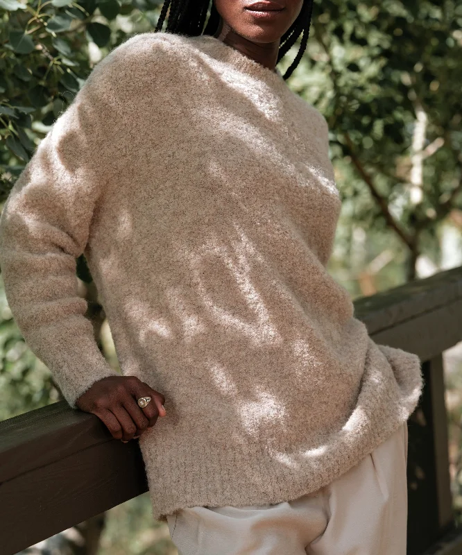 Women's Sweater with Sweater Dress Design-Alpaca Boucle Cocoon Crewneck