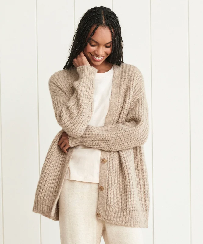 Women's Sweater with Drop Shoulders-Alpaca Cocoon Cardigan