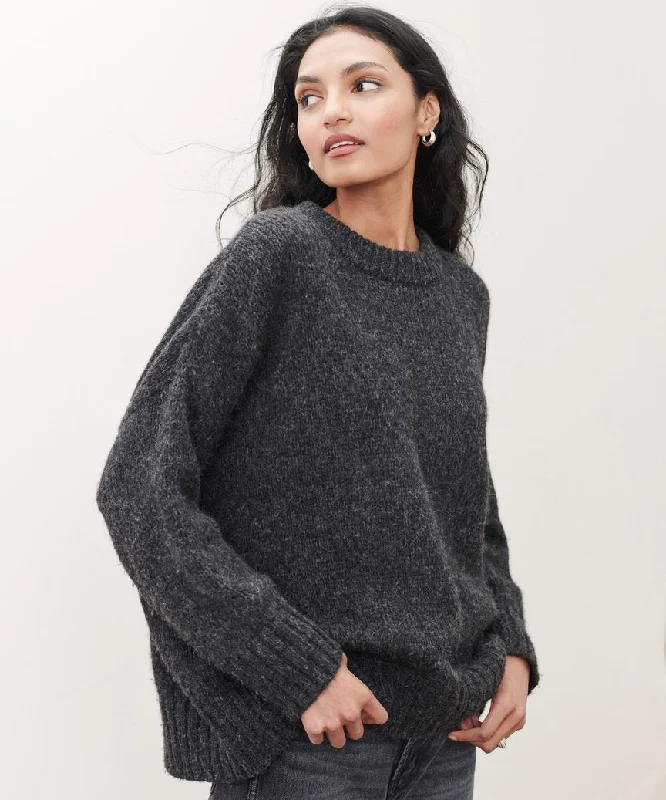 Women's Sweater with Colorful Knits-Alpaca Cocoon Crewneck