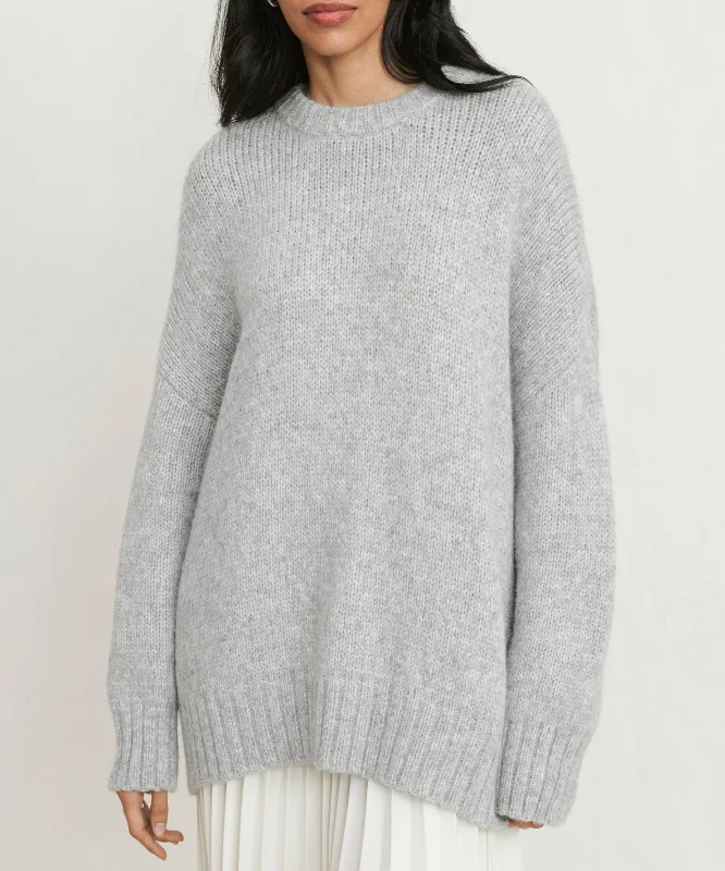 Women's Sweater with Small Details-Alpaca Cocoon Crewneck