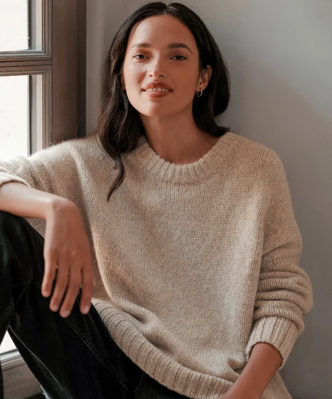 Women's Sweater for Vintage Style-Alpaca Cocoon Crewneck