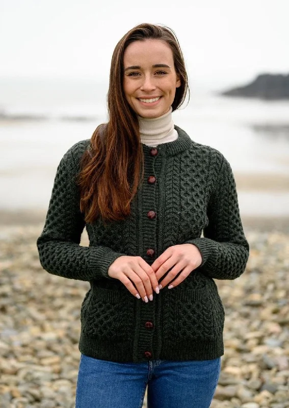Women's Long Knit Cardigans Sweater-Aran Lumber Cardigan | Army Green