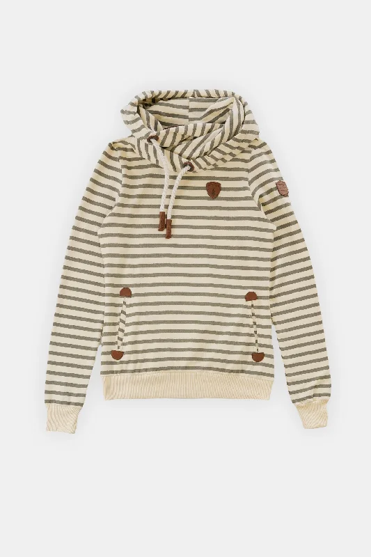 Women's Hoodies with Breathable Fabric for Comfort -Artemis Oatmeal Vetiver Stripe Hoodie Women's Hoodies with Breathable Fabric for Comfort -Artemis Oatmeal Vetiver Stripe Hoodie
