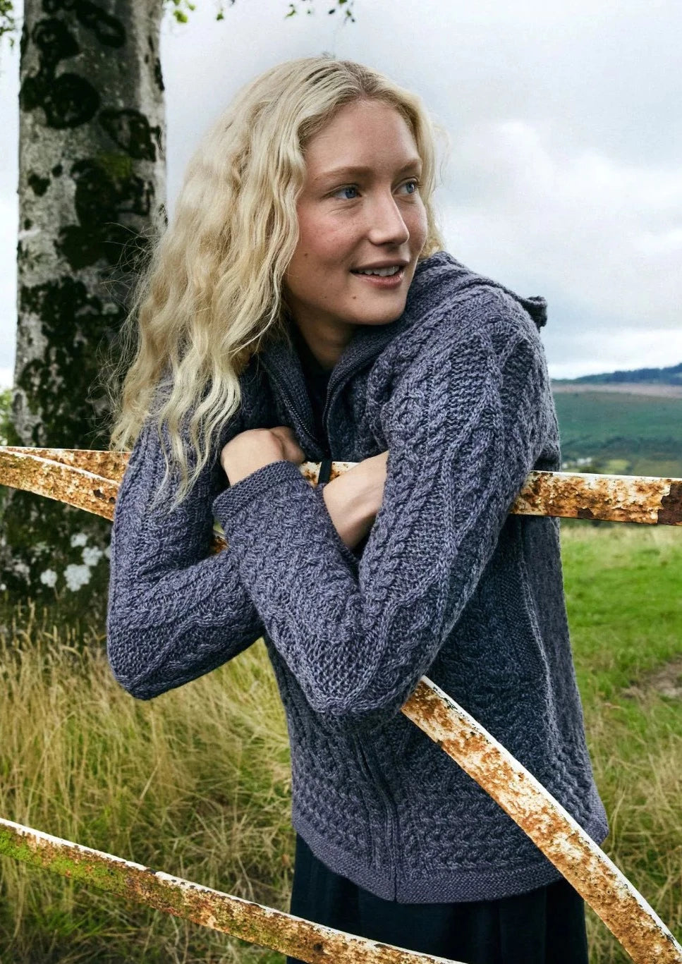 Women's Comfy Cotton T-shirt for Casual Comfort -IrelandsEye Women's Aran Hooded Cardigan | Steel Women's Comfy Cotton T-shirt for Casual Comfort -IrelandsEye Women's Aran Hooded Cardigan | Steel