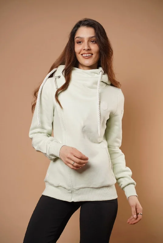 Women's Fashion Hoodies for Winter Streetwear -Athena White Apple Full-Zip Hoodie