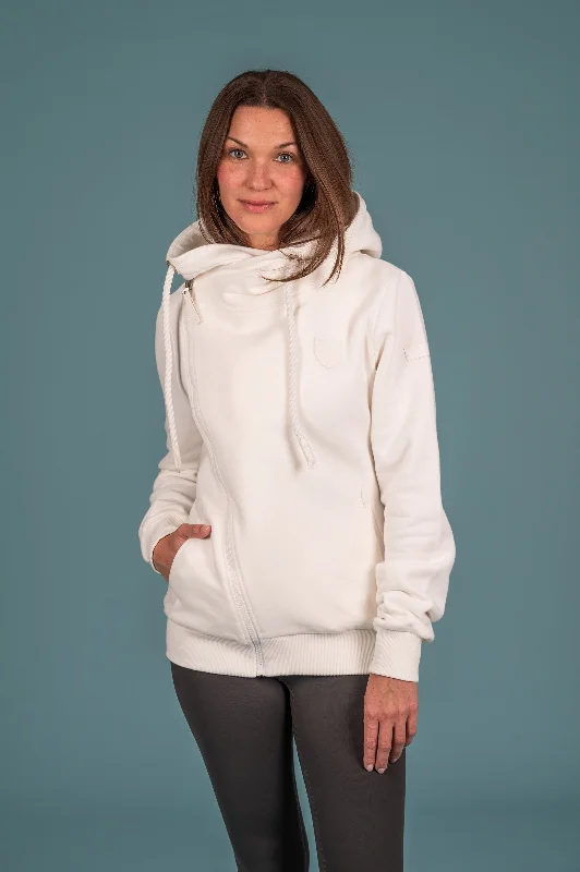 Women's Hoodies with Drawstring Waist -Athena White Ivory Full-Zip Hoodie
