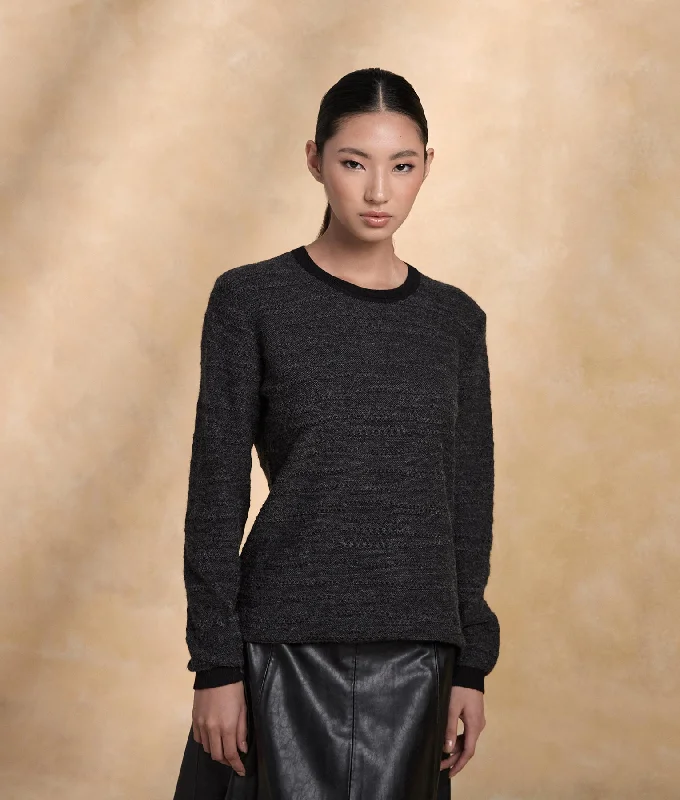 Women's Sweater with Lace-up Design-Baby Alpaca Abstract Lines Sweater