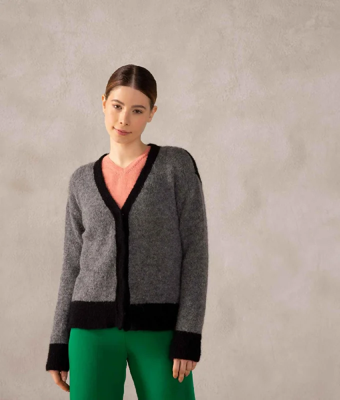 Women's Sweater for Statement Fashion-Baby Alpaca Color Blocked Cardigan
