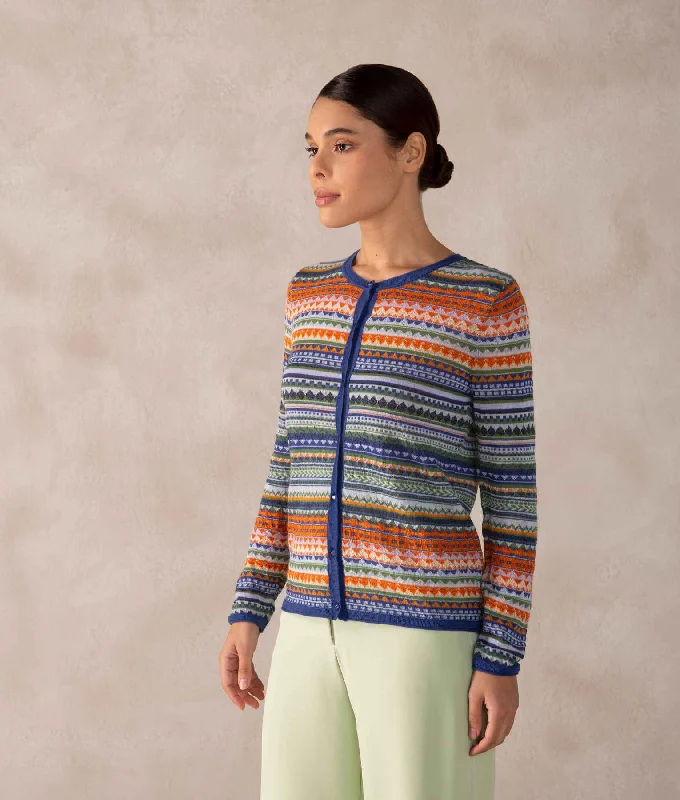 Women's Sweater with Plunging Neckline-Baby Alpaca Jacquard Cardigan