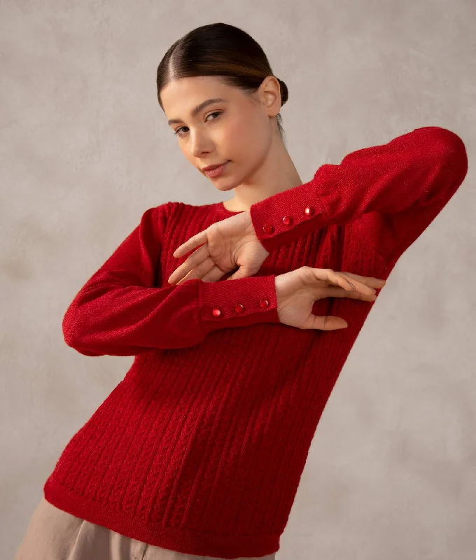 Women's Sweater for Long-lasting Comfort-Baby Alpaca Wheat Cable Sweater