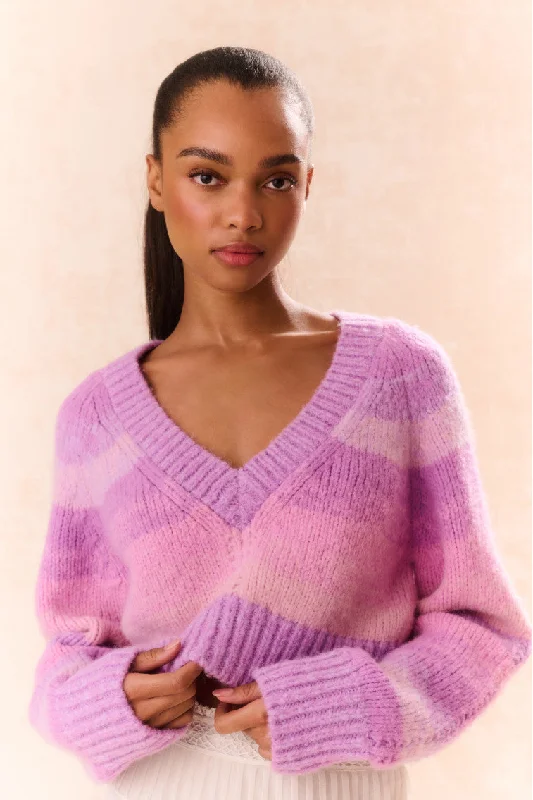 Women's Pullovers Sweater with Heart Detail-Barbarelle Alpaca Striped Pullover