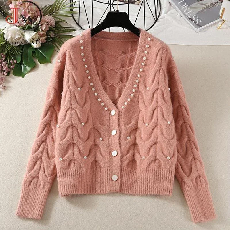 Women's Cardigans Sweater with Button Details-Beaded Casual Women Cardigan Sweaters