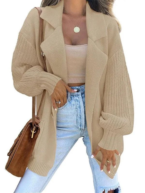 Women's Casual Knit Cardigans Sweater-Big Collar  Women Cardigan Sweater