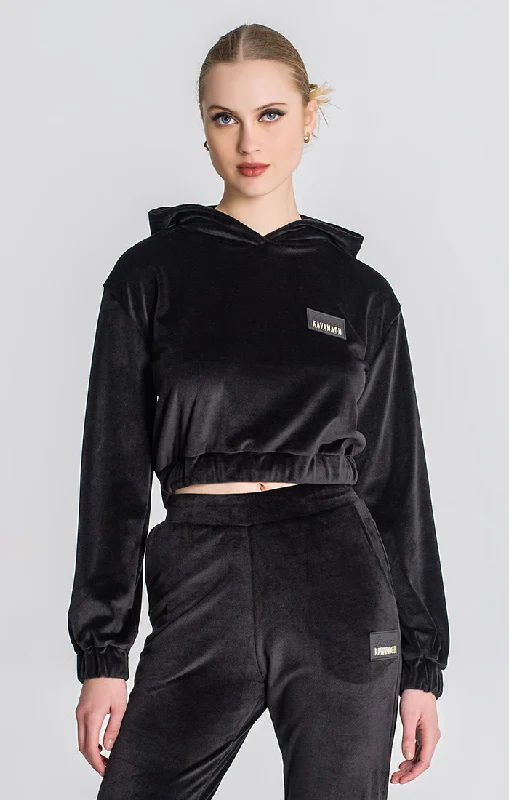 Women's Long Hoodies for Stylish Look -Black Montecarlo Cropped Hoodie