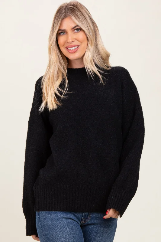 Women's Sweater with Loose Design-Black Oversized Contrast Rib Sweater