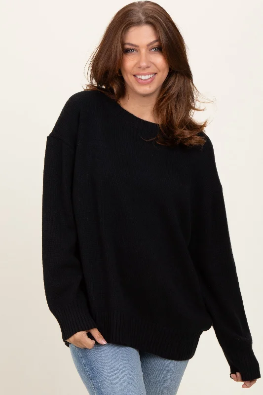 Women's Sweater with Fair Isle Print-Black Soft Knit Basic Sweater