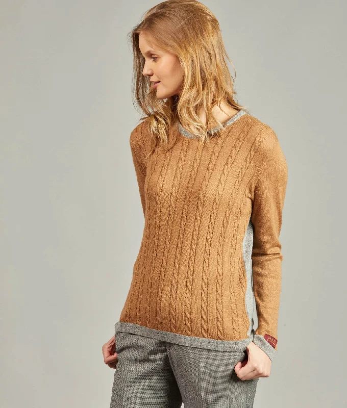 Long Sleeve Women's Sweater-Blocked cable Supreme Alpaca Sweater