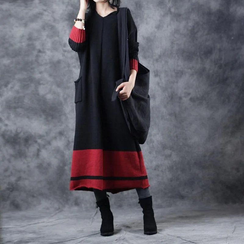 Women's Pullovers Sweater with Chunky Knit-Boutique Black Knit Dresses Plus Size V Neck Pullover Sweater Boutique Patchwork Winter Dress Women's Pullovers Sweater with Chunky Knit-Boutique Black Knit Dresses Plus Size V Neck Pullover Sweater Boutique Patchwork Winter Dress