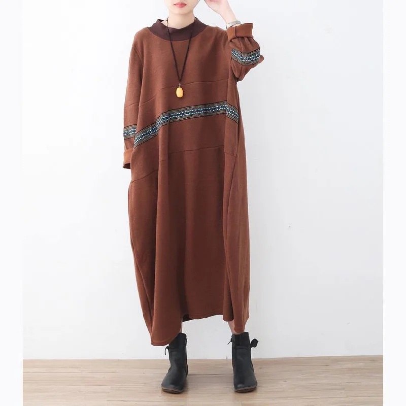 Women's Pullover Sweater with Cozy Ribbed Knit-Boutique Brown Sweater Dress Fall Fashion Patchwork Pullover High Neck Winter Dress Women's Pullover Sweater with Cozy Ribbed Knit-Boutique Brown Sweater Dress Fall Fashion Patchwork Pullover High Neck Winter Dress