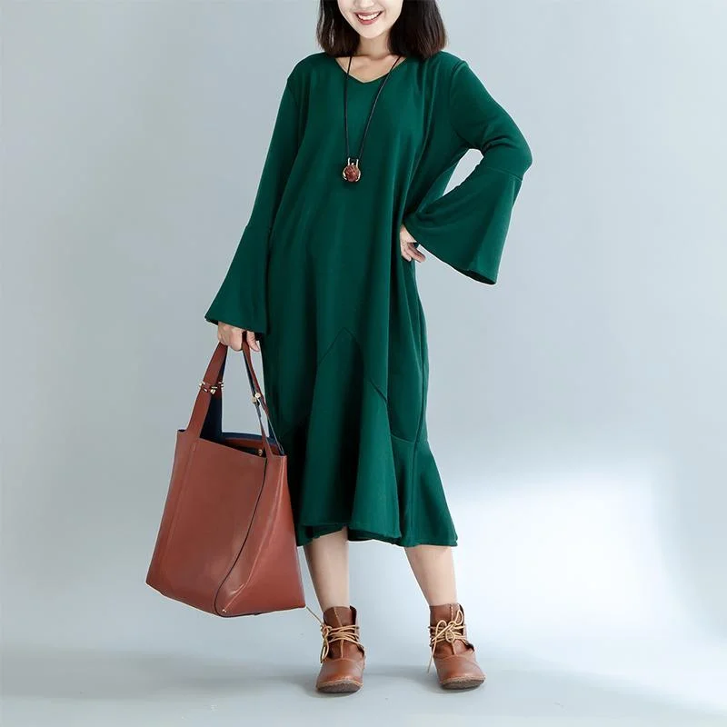 Women's Wool Pullover Sweater for Autumn Style-boutique green knit dresses oversized trumpet sleeves pullover women ruffles dress Women's Wool Pullover Sweater for Autumn Style-boutique green knit dresses oversized trumpet sleeves pullover women ruffles dress