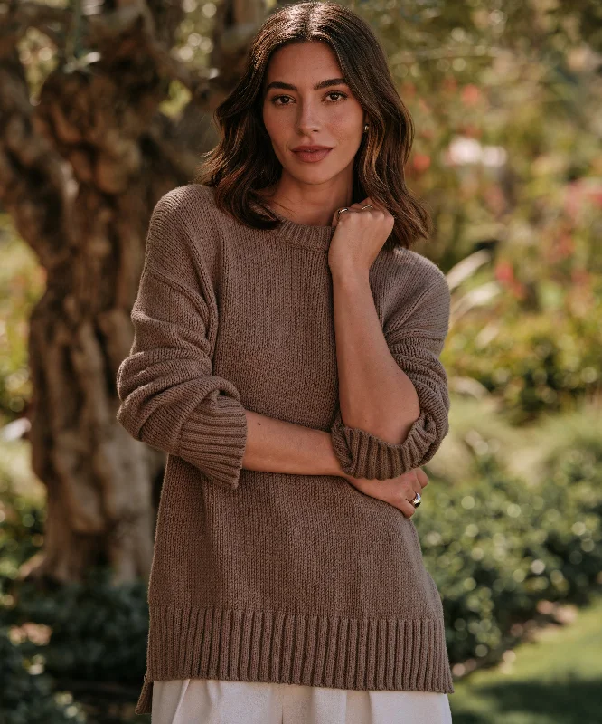 Women's Sweater with Bold Patterns-Boyfriend Crewneck