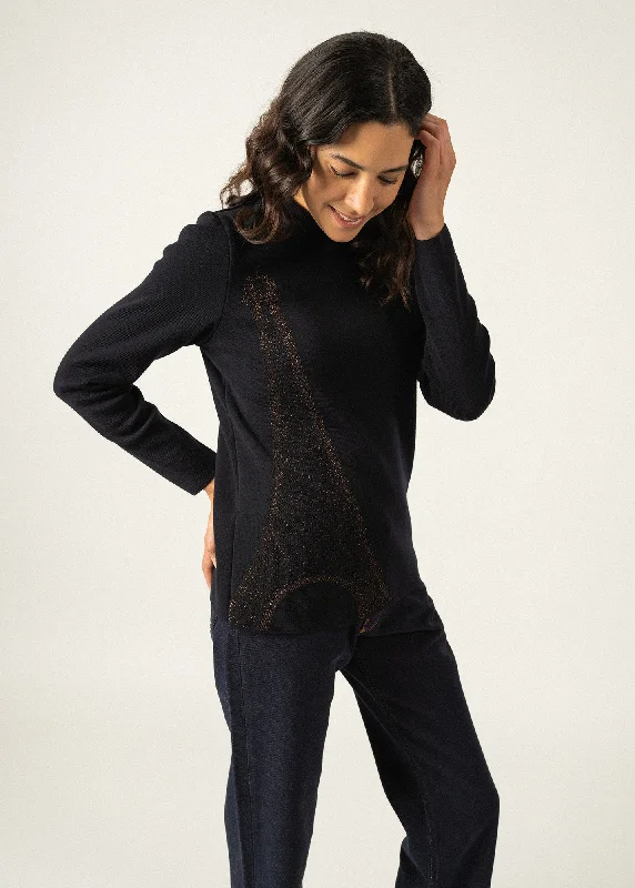 Women's Sweater for Trendy Edge-BREGANCON EIFFEL - Breton Sweater with Lurex Eiffel Tower Motif (NAVY / BRONZE) Women's Sweater for Trendy Edge-BREGANCON EIFFEL - Breton Sweater with Lurex Eiffel Tower Motif (NAVY / BRONZE)