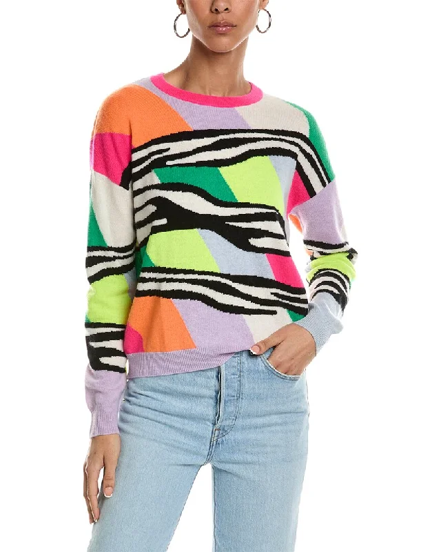 Women's Sweater with Sleek Finish-Brodie Cashmere Animal Rainbow Cashmere Sweater