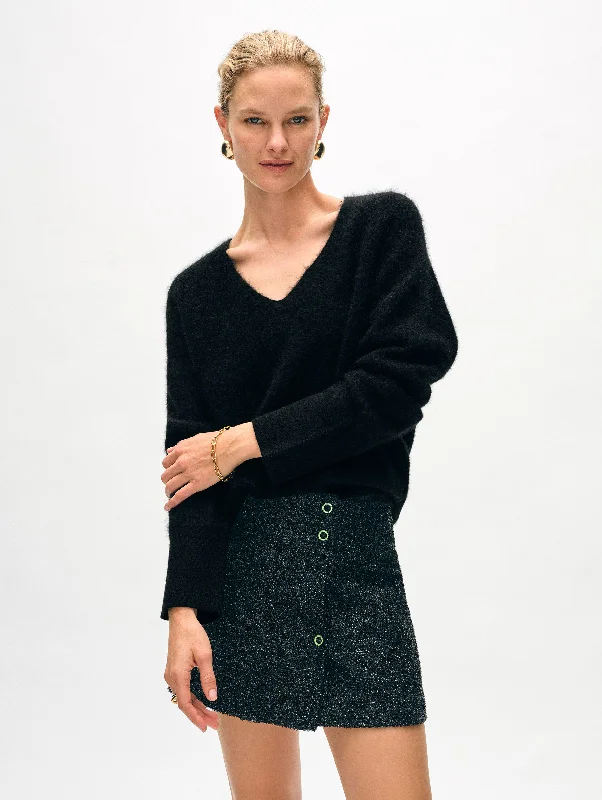 Women's Sweater for Holiday Parties-Brushed Cashmere Easy V Neck
