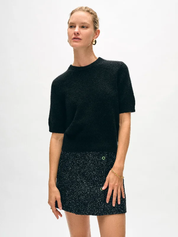Women's Cozy Short Sleeve T-shirt with Simple Print -Brushed Cashmere Tee