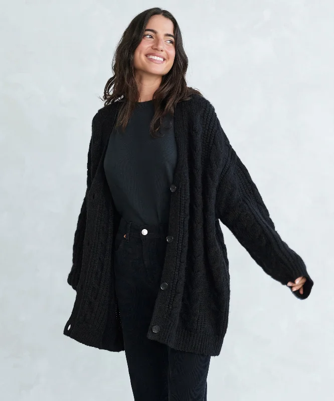 Women's Sweater with Silk Blend-Cable Cocoon Cardigan