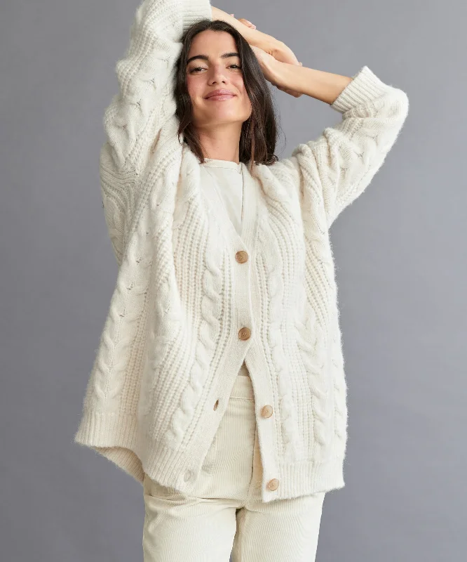 Women's Sweater with Button-up Front-Cable Cocoon Cardigan