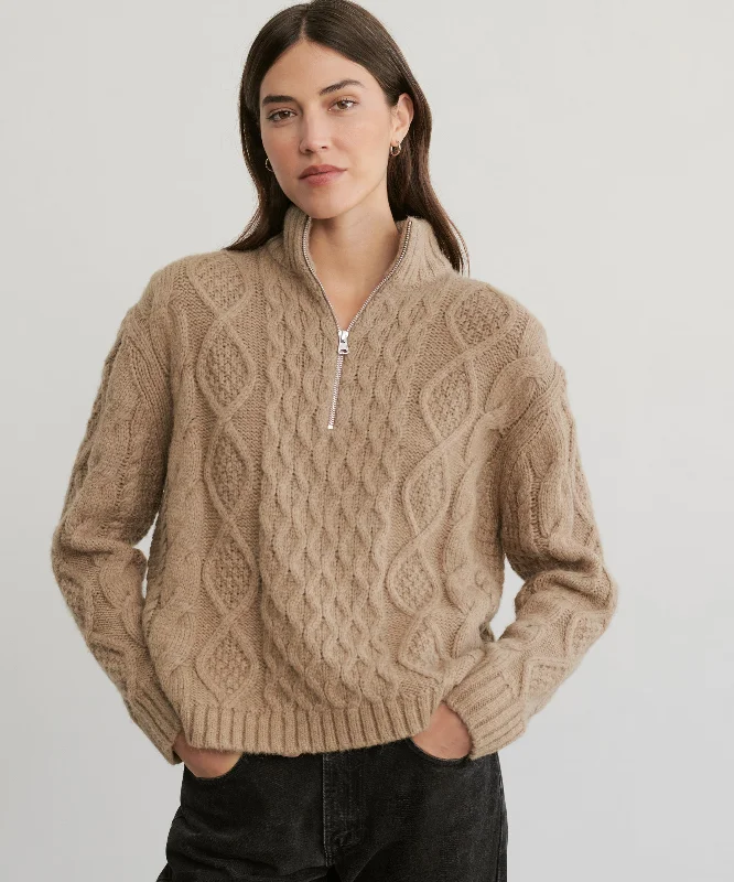 Women's Sweater with Strappy Back-Cable Half Zip