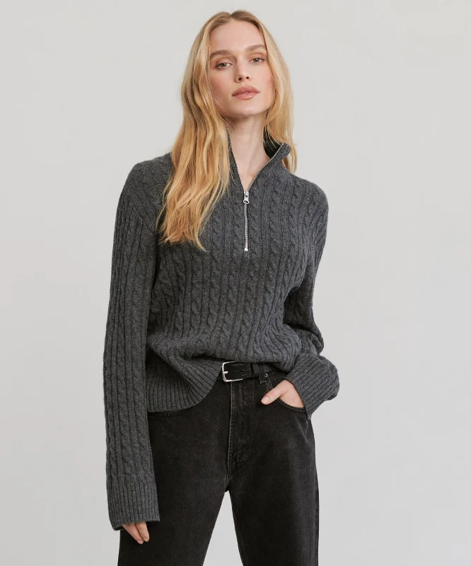 Women's Sweater with Eye-catching Collar-Cable Nell Half Zip