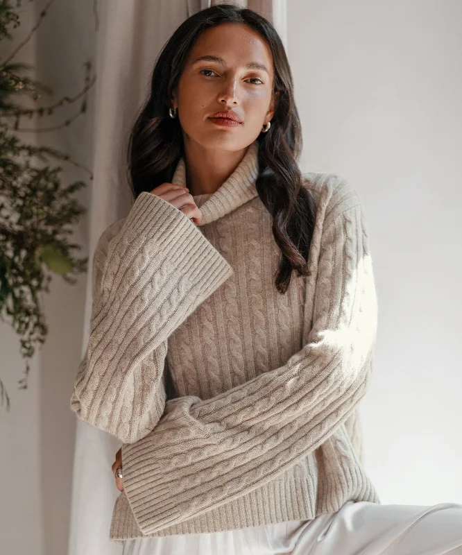 Women's Sweater with Elegant Fabric-Cable Nell Turtleneck