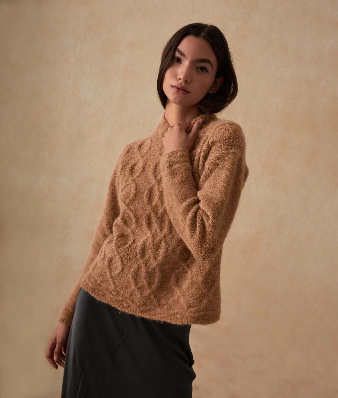 Women's Sweater with Classic Design-Cables High-Neck Sweater
